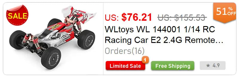 WLtoys 124019 1:12 4WD 55Km/H RC Racing Car Remote Control High Speed Off-Road Drift Shock Absorption Adults Boys Toys Kids Gift