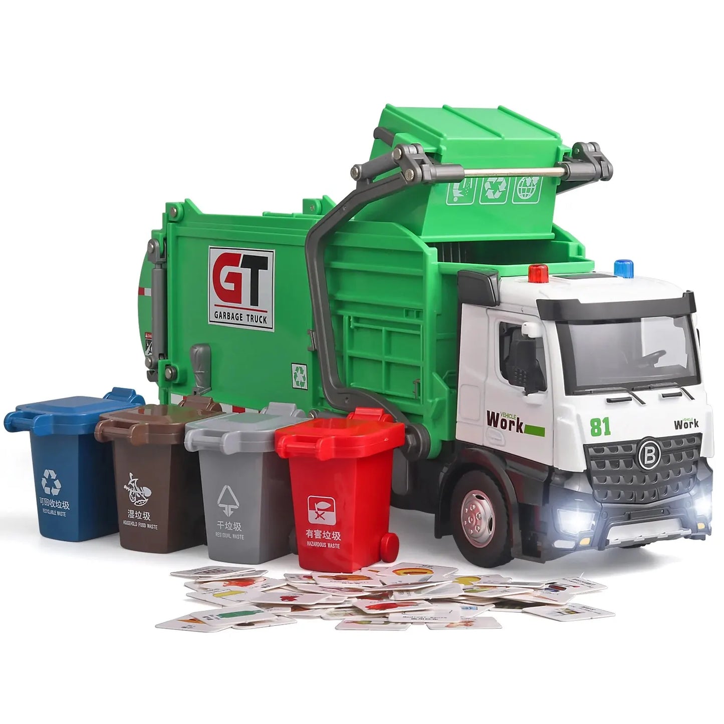 Garbage Truck Toys for Boys,Garbage Truck Toys Metal Diecast, Friction Powered Toy Garbage Truck with Light and Sounds,Garbage T