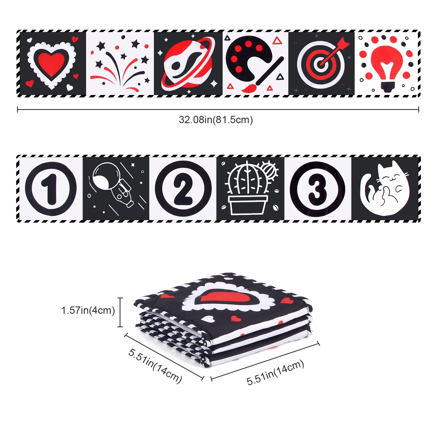 Baby Cloth Book High Contrast Baby Toys 0-36 Months Newborn Crib Toys Black and White Animal Sensory Cloth Books Montessori Toys