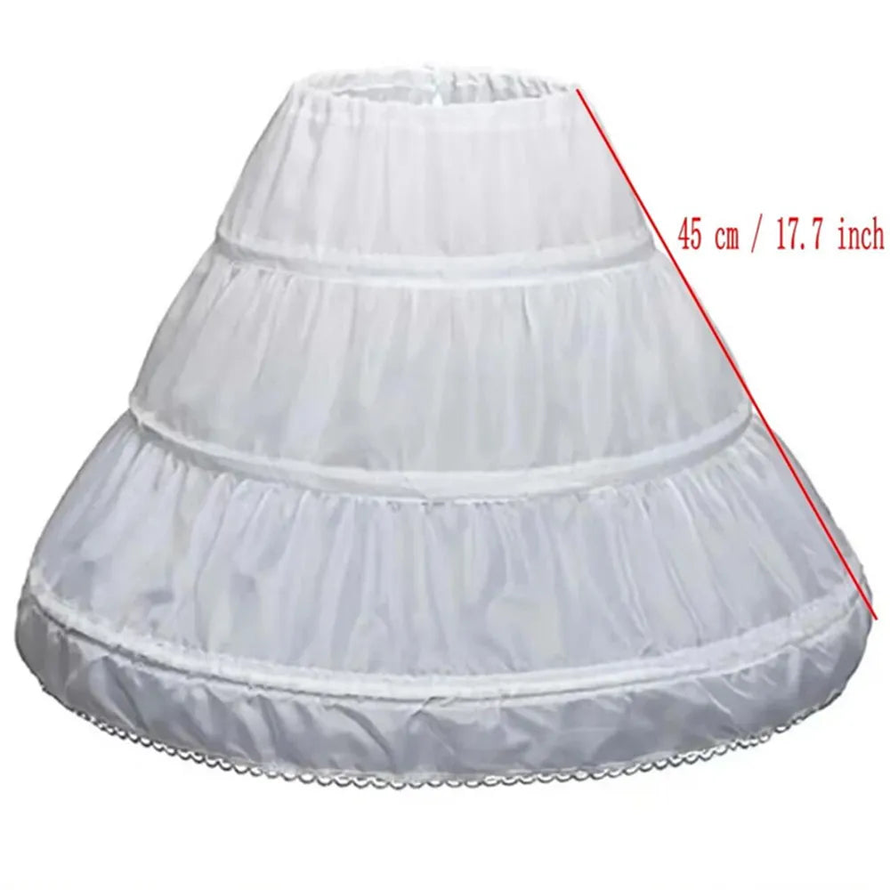 White Children kids Petticoat A-Line 3 Hoops One Layer Flower Girls Crinoline Lace Trim Flower Girl Dress Underskirt
