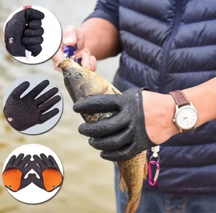 1PC Fishing Anti Slip Gloves Magnetic Buckle Pendant Hand Guard to Prevent Stabbing Fishing Protective Gear Waterproof Gloves
