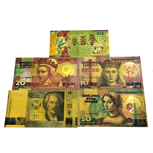 Polska KROLOWA New Style plastic Gold foil banknotes set souvenir golden money Colorful Commemorative collection movie money