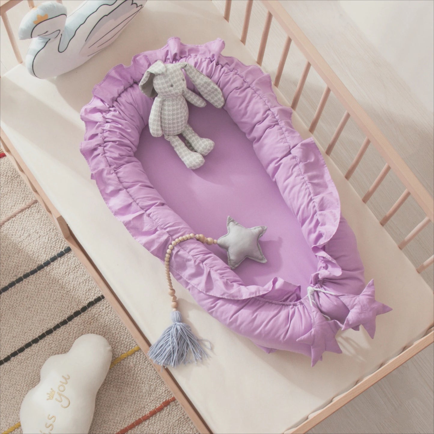 Newborn Bed for Breastfeeding Sleep Baby Cribs Portable Baby Nest 0-18 Months Detachable Anti-Rollover Bassinet with Cooling Mat