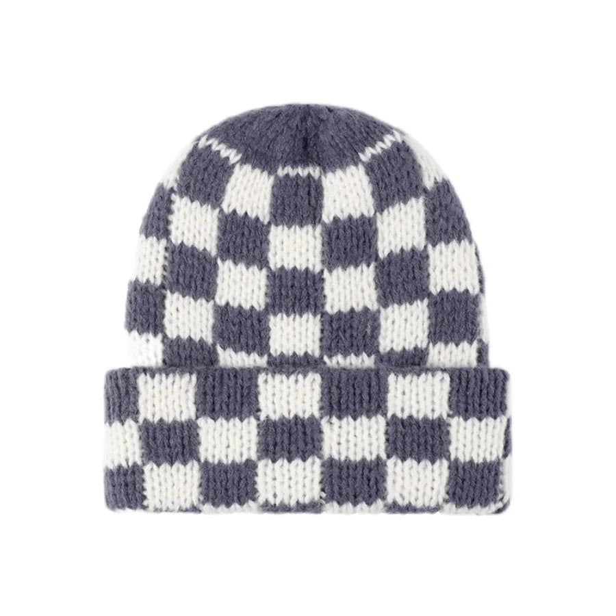 Luxury Brand Chessboard Plaid Knitted Hat Women Winter New Big Size Hat Warm Beanies Skullies Green Red Xmas Christmas Hat
