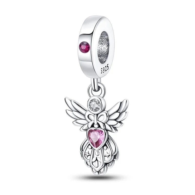 Hot Sale 925 Silver Classic Purple Retro Heart Shape Lotus Angel Pattern Charms Beads Fit 3mm Original Bracelet DIY Jewelry Gift