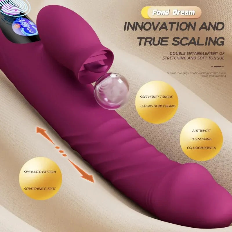 Heating Telescopic Sex Toy Silicone Vibrator Rechargeable Waterproof G-Spot Clitoral Stimulator Lick Stimulation Dildo Sex Toys