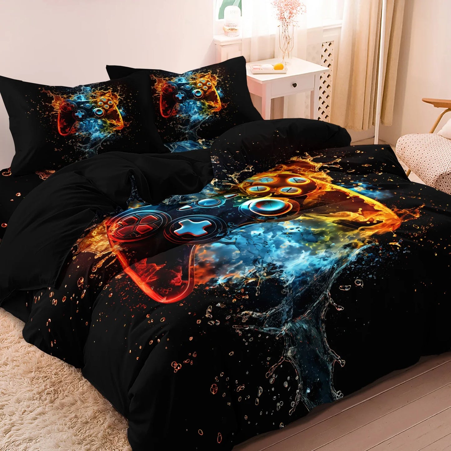 3Pcs Gaming Equipment Pattern - Modern Video Game Controller Mouse Keyboard Headphone Gamepad Print Duvet Cover Bedding Set
