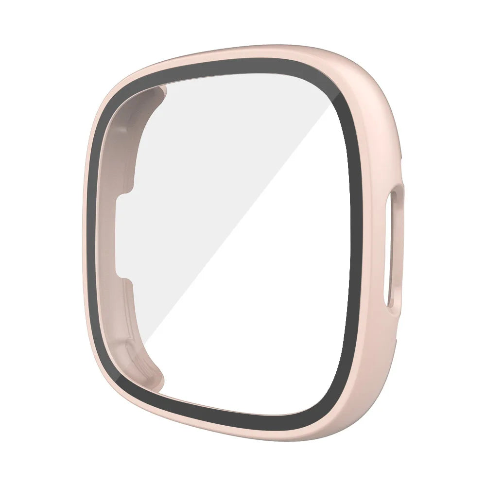 Screen Protector for Fitbit Versa 4/Sense 2 Hard PC Bumpe Protective HD Tempered Glass Case All-Around Full Cover Bumper Shell