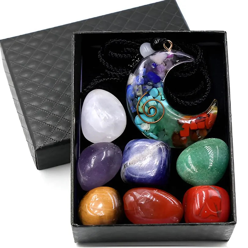 7 Chakra Healing Crystals Set Orgone Energy Pendant Necklace + Chakra Crystal Stones Kit