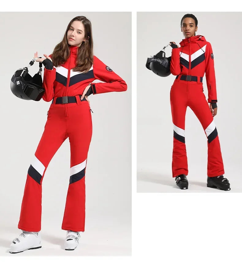 2025 Winter Overalls Women Slim Fitting Ski Suit Outdoor One-Piece Jumpsuits Wind Proof Waterproof Skiing Set Snowfield Clothing