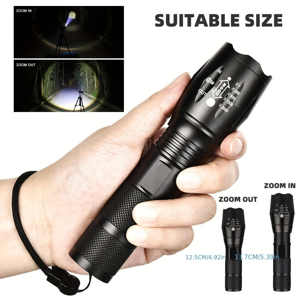 High Power LED Flashlights Self Defense Tactical Torch Flashlight Aluminum Alloy Waterproof Zoom Outdoor Battery Powered 5 Modes