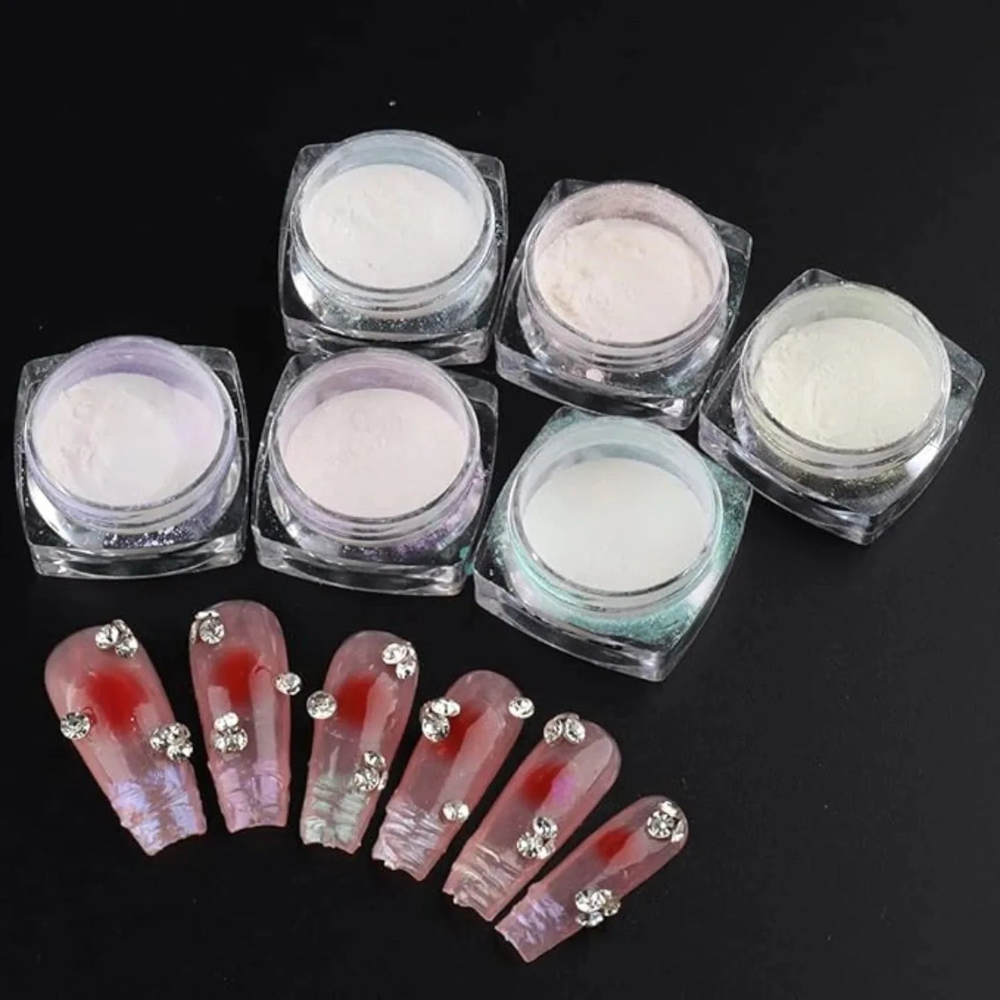 6 Bottles 6 Colors Nail Art Pearl Powder