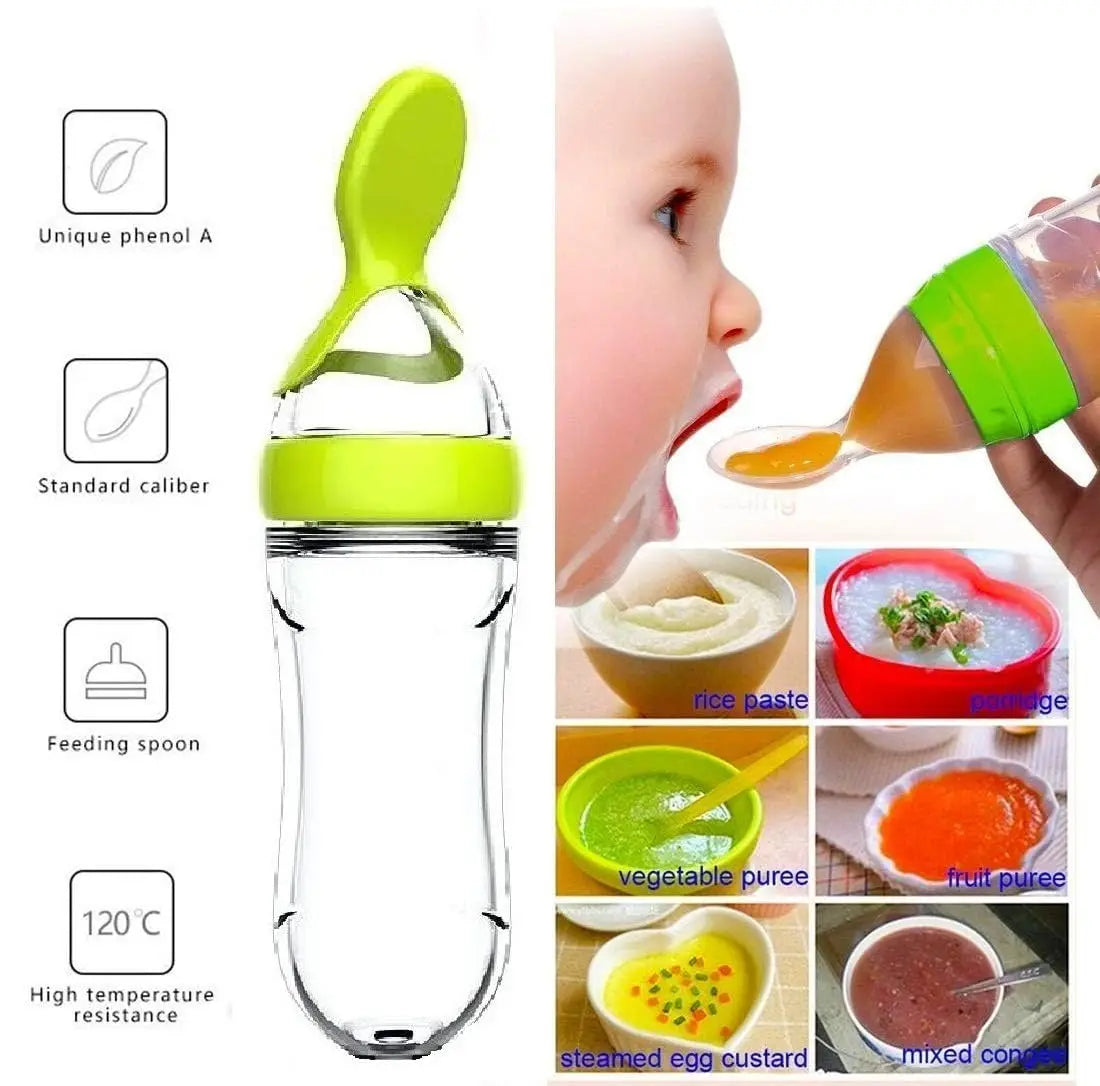 Squeezing Feeding Bottle Cup Silicone Newborn Baby Pacifier Training Rice Spoon Infant Cereal Food Supplement Feeder Tableware