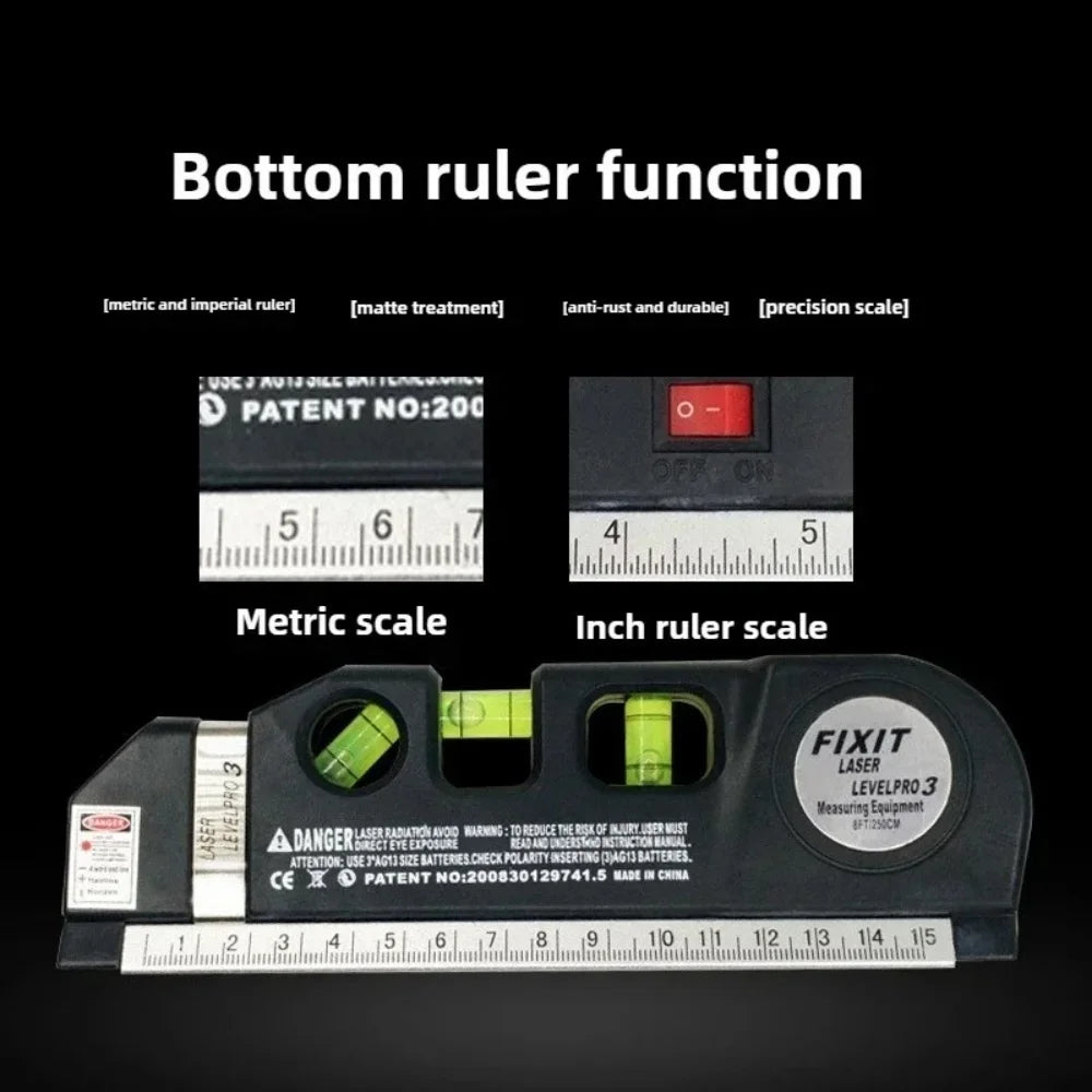 Multi-Functional Laser Level Horizon Vertical Measure Tools Aligner Standard And Metric Ruler Metric Ruler Multipurpose Measure