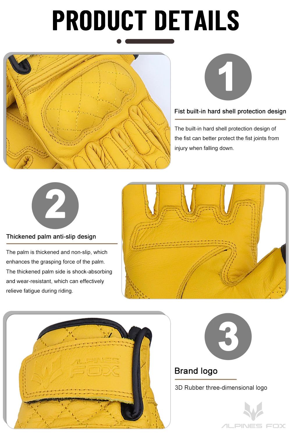 Vintage Leather Motorcycle Gloves Men Women Wear-resistant Motobike Guantes Touchscreen Anti-slip Retro Motobiker Luvas Yellow