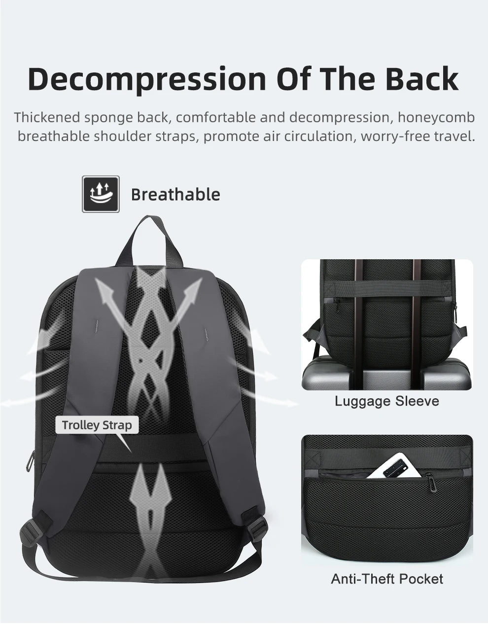 HcanKcan Men's Expandable Backpack Multifunction 17.3inch Laptop Bag Fashion Waterproof Travel Backpack Lightweight Business Bag