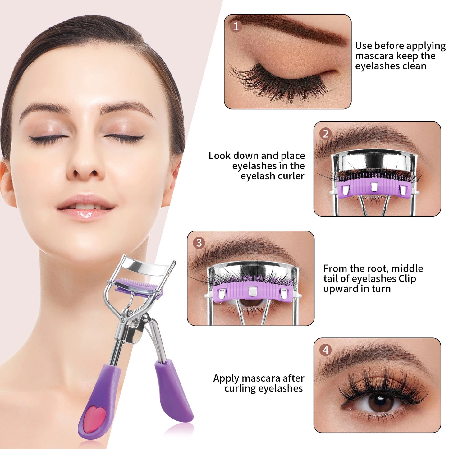 3pcs eyelash set - women's eyelash separator, eyelash curler, mascara, makeup wand, curling eyelashes, clear makeup tools