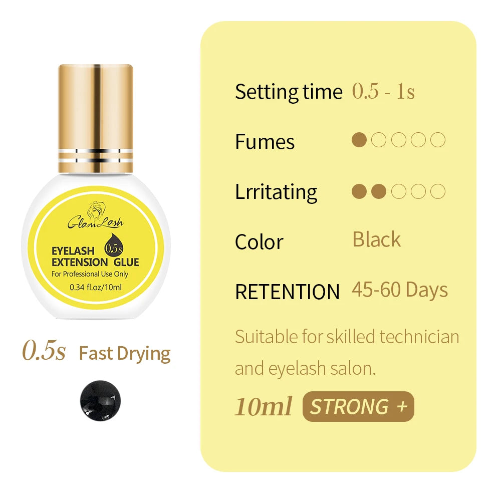 GLAMLASH 0.3-2 Sec Dry Eyelash Extension Glue Individual False Lashes Black Adhesive Kit for Professional Use