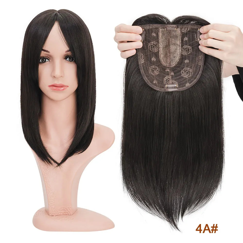 Benehair 14'' 18'' Hair Toppers with Bangs for Women Synthetic 6x6 Top Hairpieces Wigs Long Striaght Clip in Hair Extension