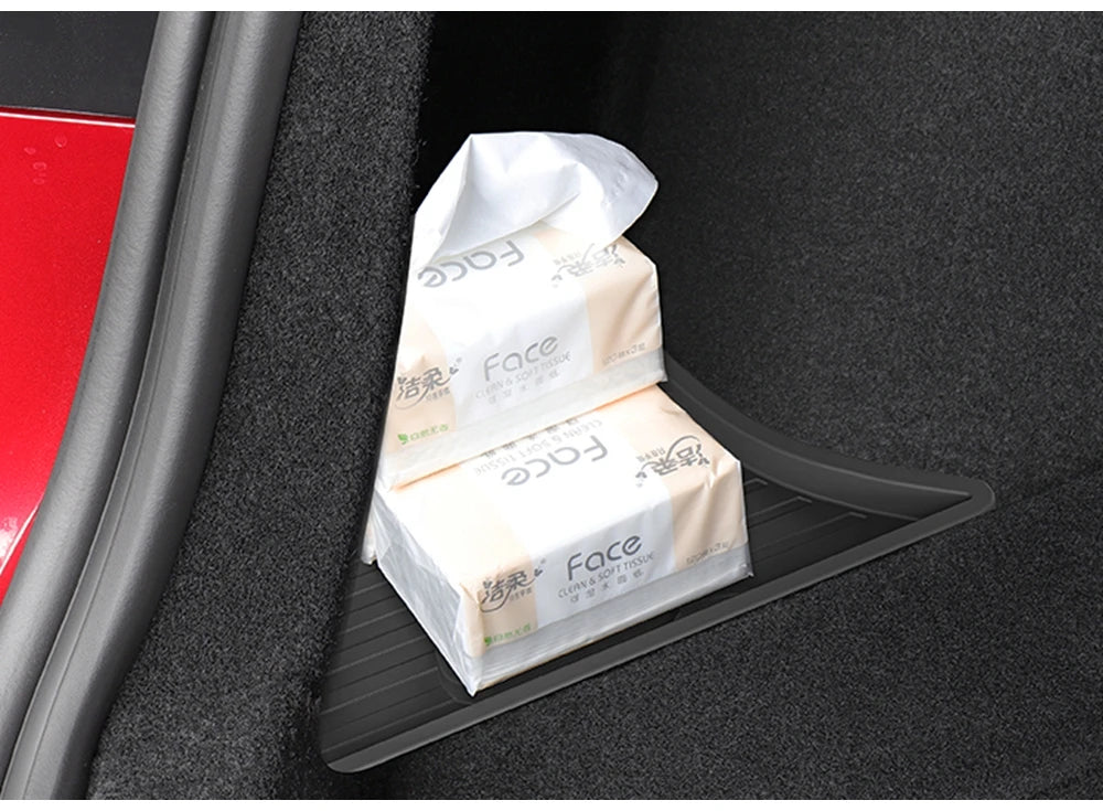 Trunk Organizer for Tesla Model 3 2024 2025 Waterproof Rear Trunk Storage Bins Side Box with Carpeted Lip Car Travel Accessories
