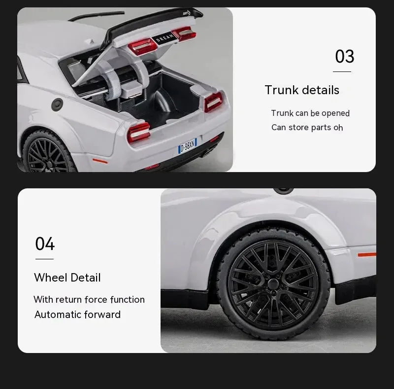 1：32Die-cast Metal Dodge Challenger Toy Car Simulation Model Can Light Up Can Drive Boring Boy's Gift Christmas Gift