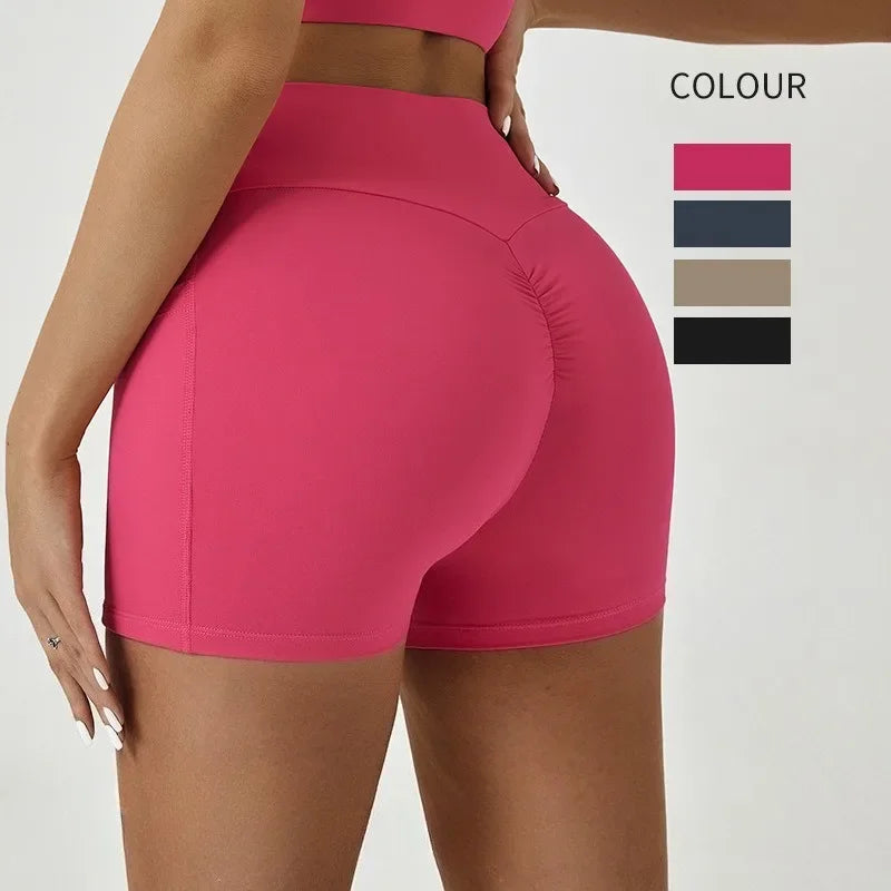 Tight Fitting Hip Yoga Shorts Pockets Women High Waisted Fitness Outdoor Leggings Scrunch Lifting Yoga Biker Shorts