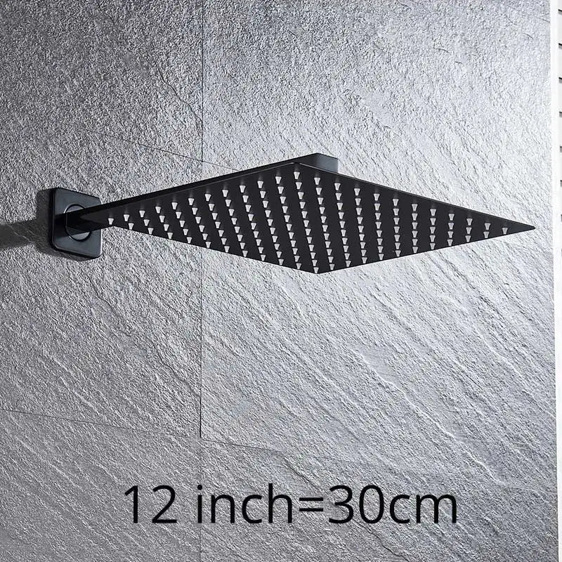 Rainfall Shower Head 8"/10"/12" Square Bathroom Ultrathin Rain Top Shower Head with Shower Arm Faucet Accessories Wall Mounted