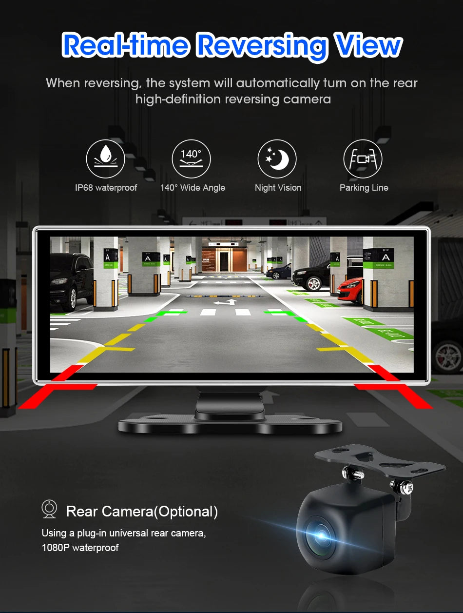 Vtopek 11.26'' Car DVR 4K Front Cam 1080P Rear Cam Touch Screen Wireless Carplay Android Auto Dual Recording Smart Car Player
