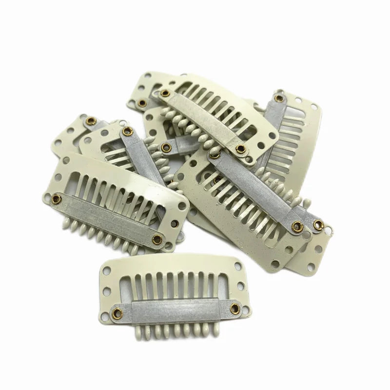 24 Pcs 9-teeth Beige/Brown/Black Hair Extension Clips Hair Extension Wigs Snap Clips Comb Small Snap Wig Accessories Clips