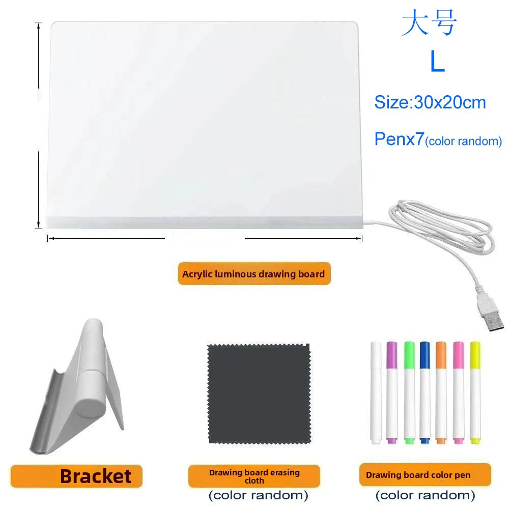 DIY Acrylic Board with Colors Pens LED Note Board Luminous Blackboard Wordpad LED Drawing Board Kid Drawing Toys with Night Ligh