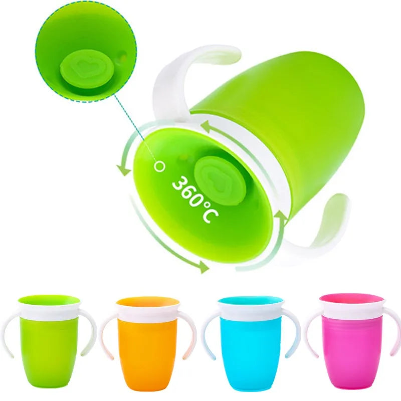 360 Degrees Can Be Rotated Baby Learning Drinking Cup with Double Handle Flip Lid Leakproof Silicone Infants Water Cups Bottle