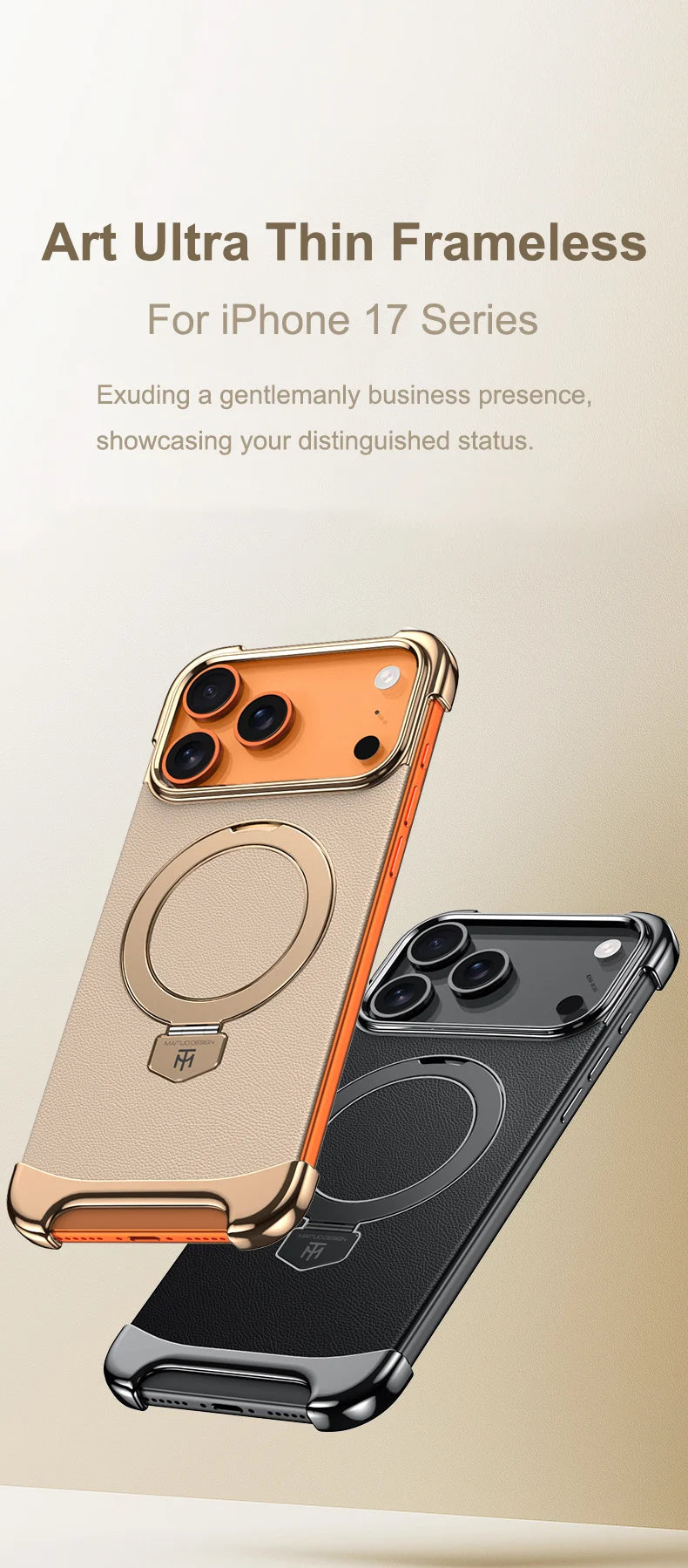 Luxury Leather Ultra Thin Frameless Magnetic Case For iPhone 17 16 15 14 13 Pro Max 17Air 17Pro Metal Bracket Anti-Drop Bumper