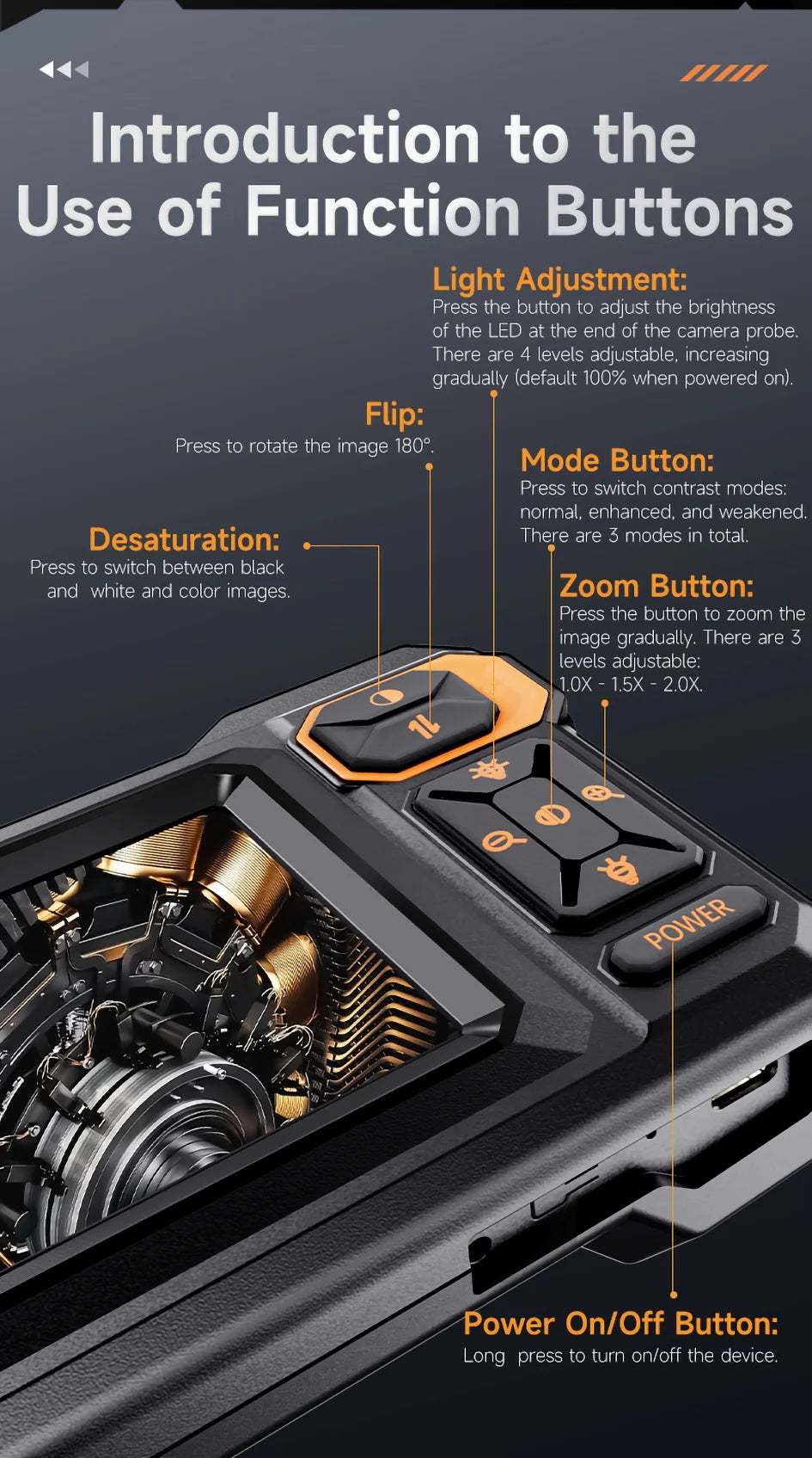 Industrial Endoscope Camera 4.3inch IPS Screen Sewer Pipe Inspection Camera for Car Repair IP67 Waterproof Probe Borescope