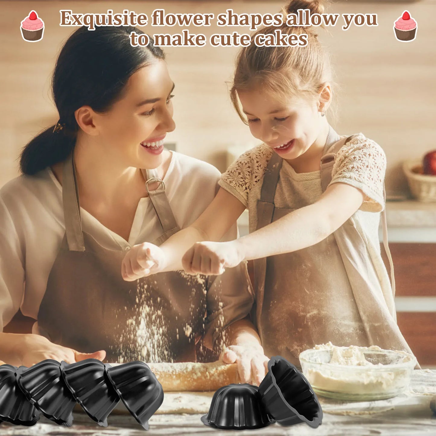 10Pcs Cake Pan Non Stick Coated Carbon Steel Cake Pan Flower Shape Cake Baking Pan Cake Baking Mold for Baking Cake Oven