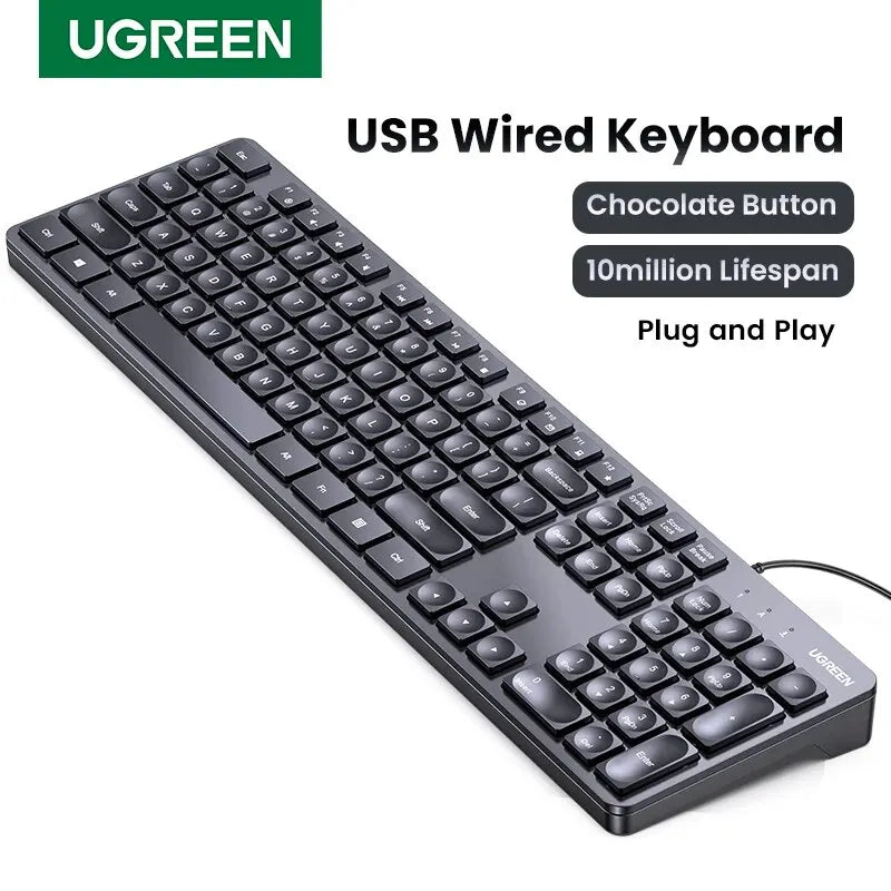 UGREEN Keyboard Wired US Layout English Keycaps 104 Keys Full Size for PC Laptop Ergonomic USB Keyboard 1.5M Cable Plug & Play