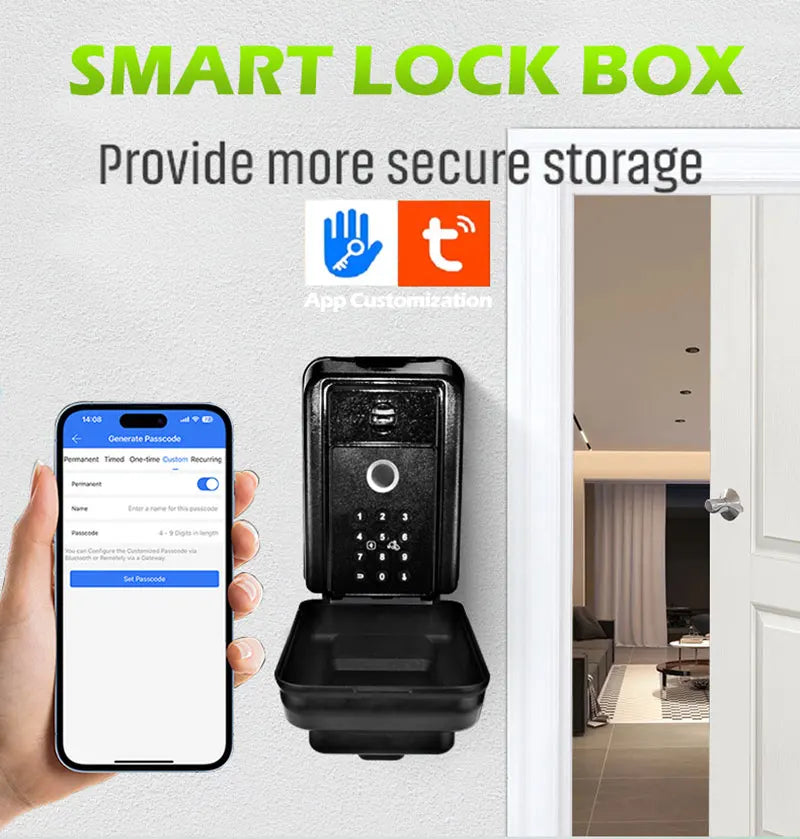 Tuya/TTlock Smart Key Lock Box Fingerprint Wall Mounted Aluminum Alloy Key Safe Box Waterproof With Code Key Storage Lock Box