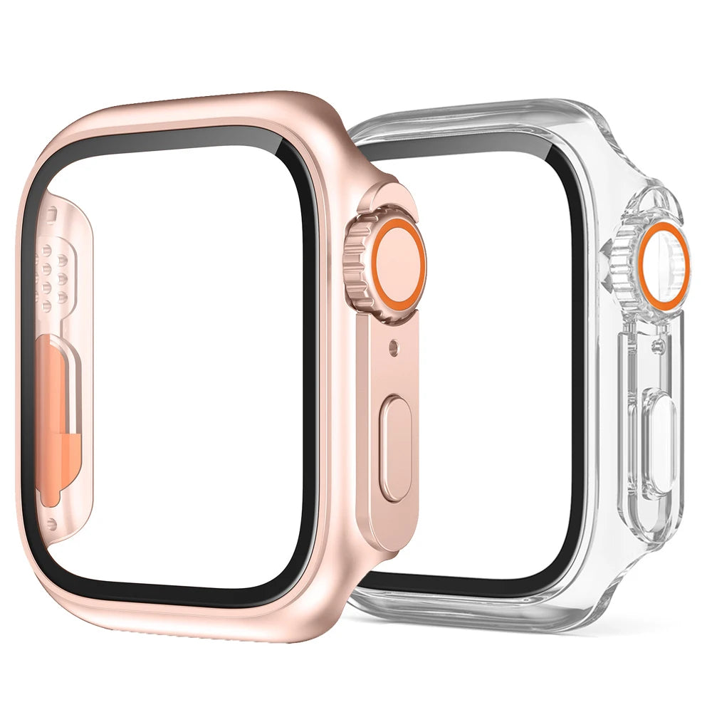 2PCS Case Glass+Case For Apple Watch 42 46 44 45 41 40mm Screen Protector Cover Change Ultra Bumper IWatch Series10 9 8 7 SE 6 5