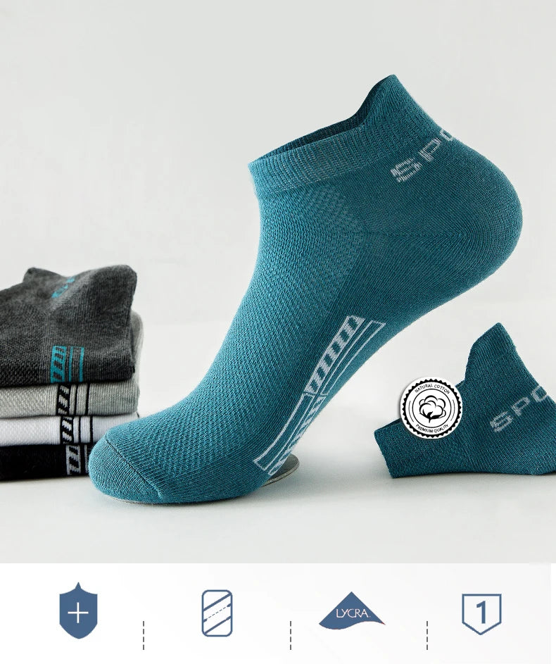 HSS 5Pairs Organic Cotton Men Socks Ankle Breathable Mesh Sports Sock Casual Athletic Summer Thin Short Sokken Plus Size EU40-46