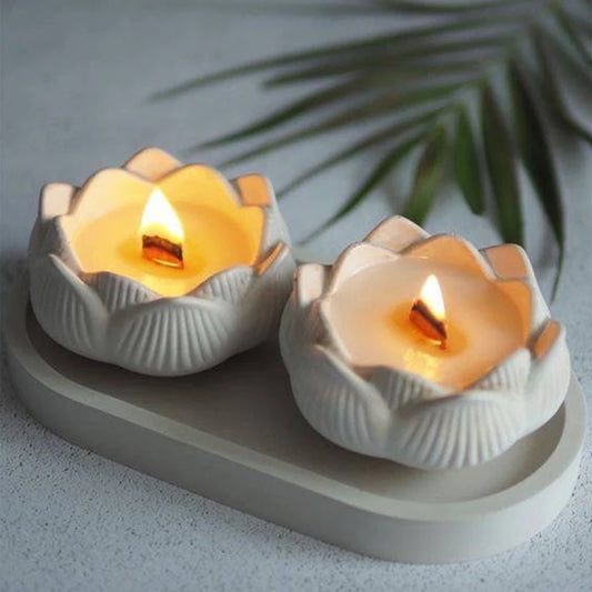 Lotus Shape Candle Holder Plaster Mold Lotus Candle Cup Vessel Cement Mold Terrazzo Silicone Mold Jesmonite