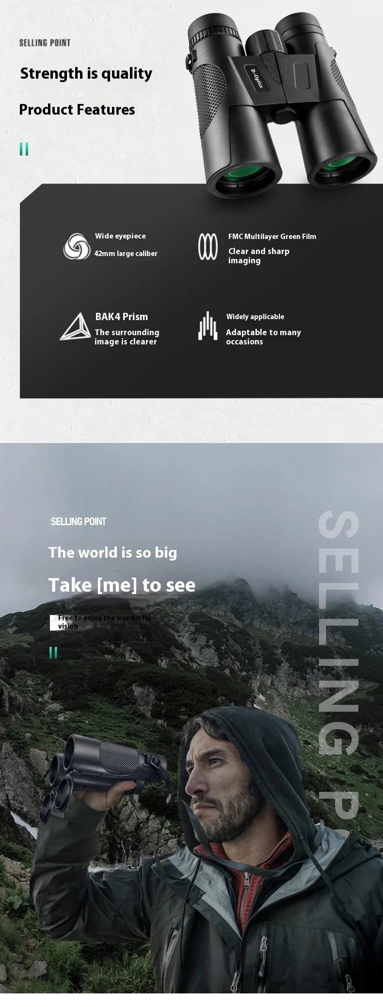 12X42 Binoculars Adults High Powered Professional FMC Lens Central Focus Wide Angle Ideal for Bird Watching Camping