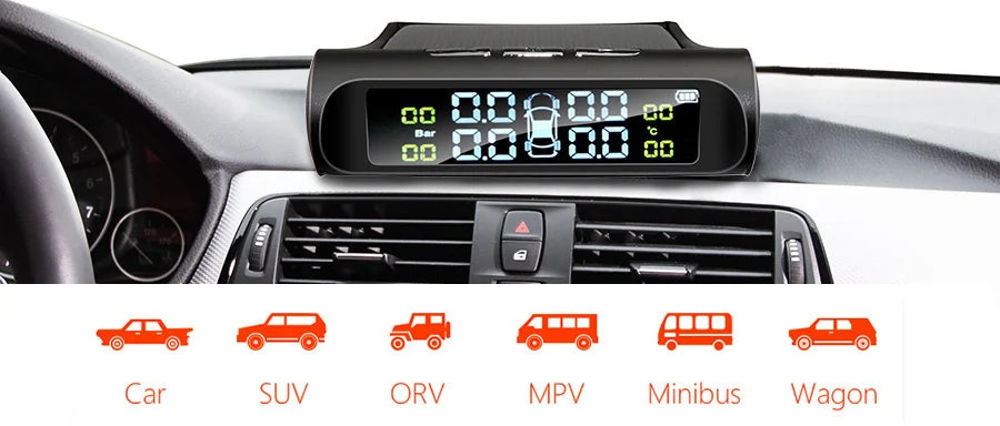 Smart TPMS Car Tire Pressure Alarm Monitor System 4 Sensors Display Solar Intelligent Tyre Pressure Temperature Warning