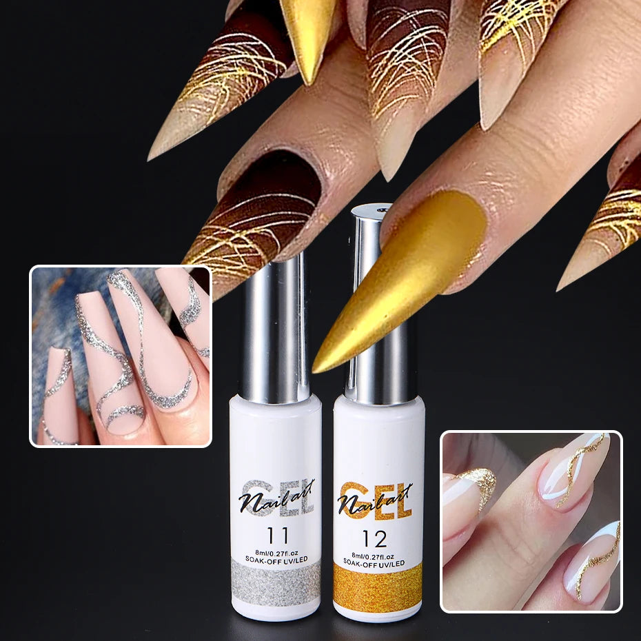 12Color 8ml Metallic Spider Gel Line Painting Gel Nail Polish Set French Line Design 3D Varnish For DIY Drawing Manicure Art