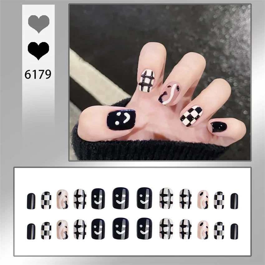 24Pcs/Set Yellow Lemon French Handmade Fake Nails Full Coverage Design Stick Wearing False Nails Artificial Press on Nail Tips