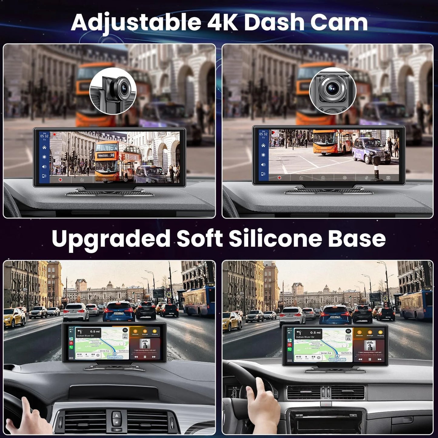 Jansite 10.26" 4K DVR Wireless CarPlay & Android Auto Dash Cam GPS Navigation 24h Park Monitor Night Vision Rear View Mirror