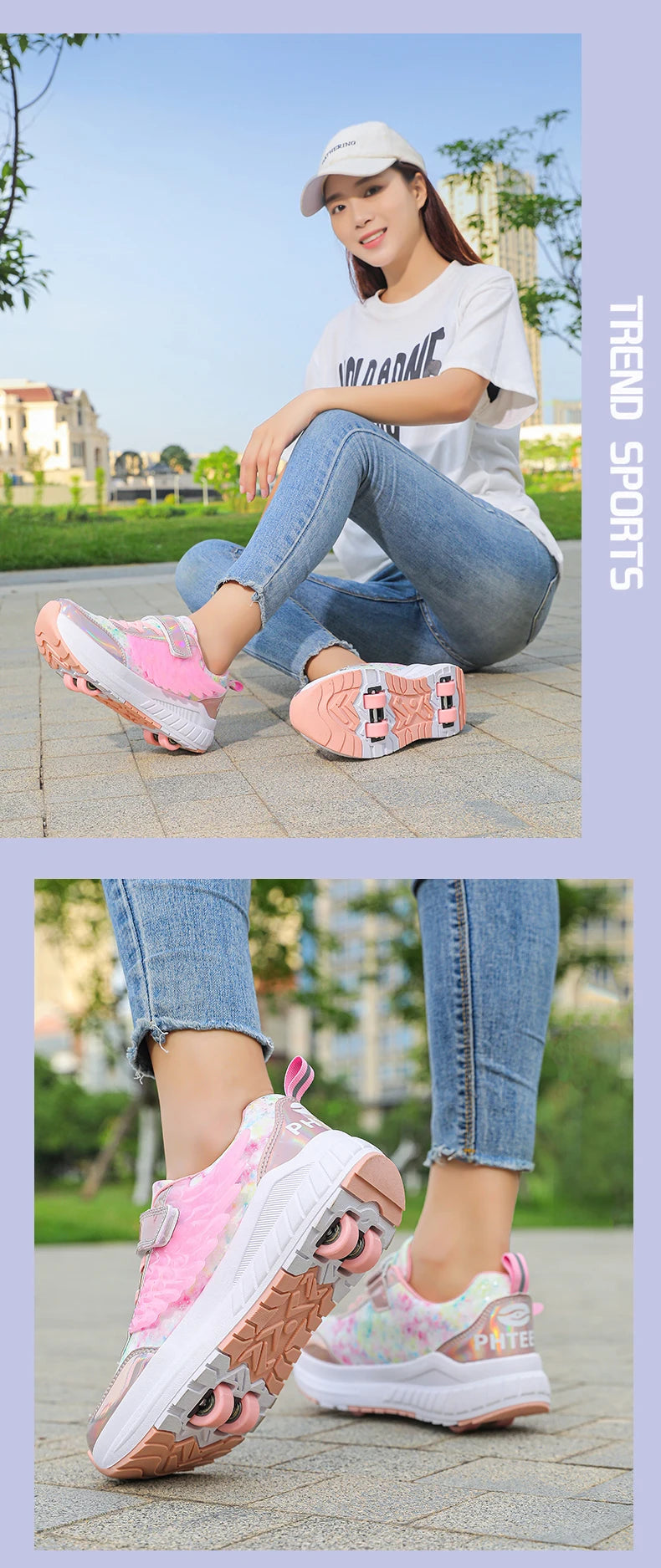 Kids Roller Skate Shoes Snickers With 4-Wheels Children Rollerskates Fashion Outdoor Sports Shoes Girls Boys Gifts