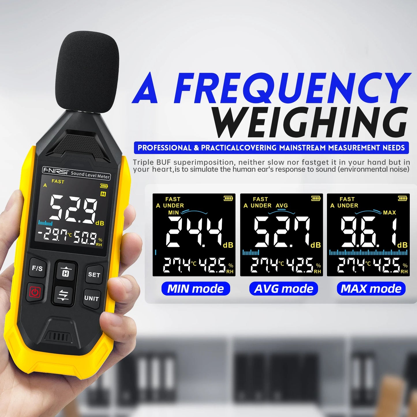 FNIRSI FDM01 Noise Measuring Instrument Sound Level Meter Digital Handheld DB Meter 30~130dB Audio Measuring Instrument