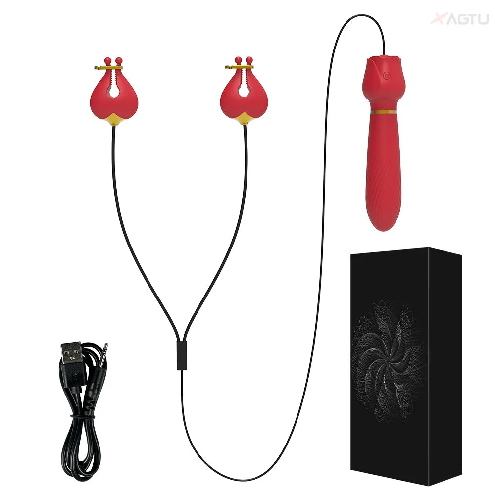 G Spot Vibrator for Women with Nipple Clamps Breast Clips Nipple Clitoral Stimulation Wired Adult Goods Sex Toy for Couple