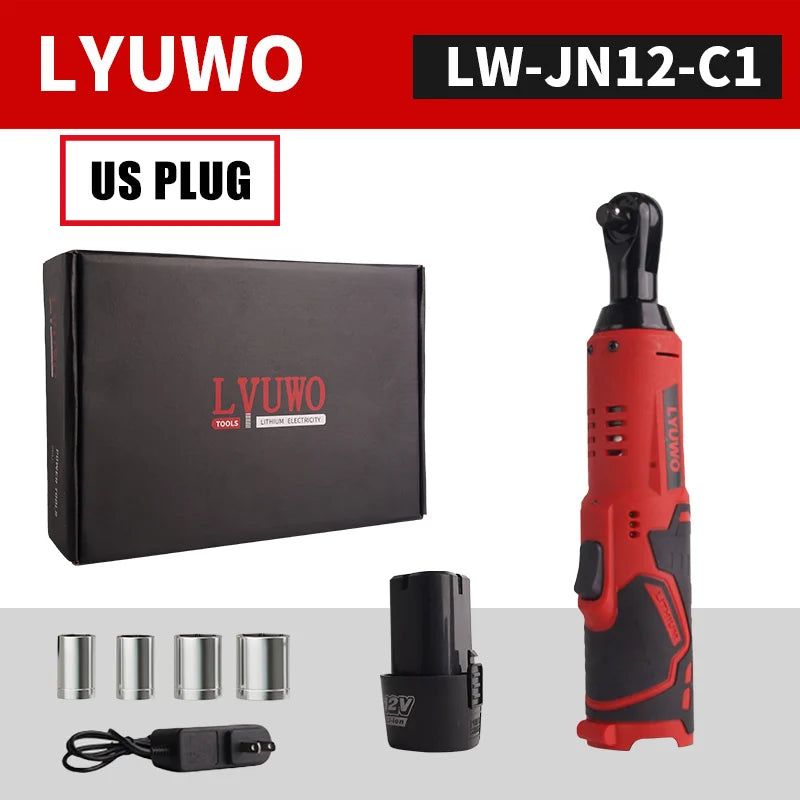 LYUWO 12V Cordless Right Angle Electric Wrench 45NM 3/8 Inch Ratchet Wrench Disassembly Nut Car Maintenance Tool With 4 Sockets