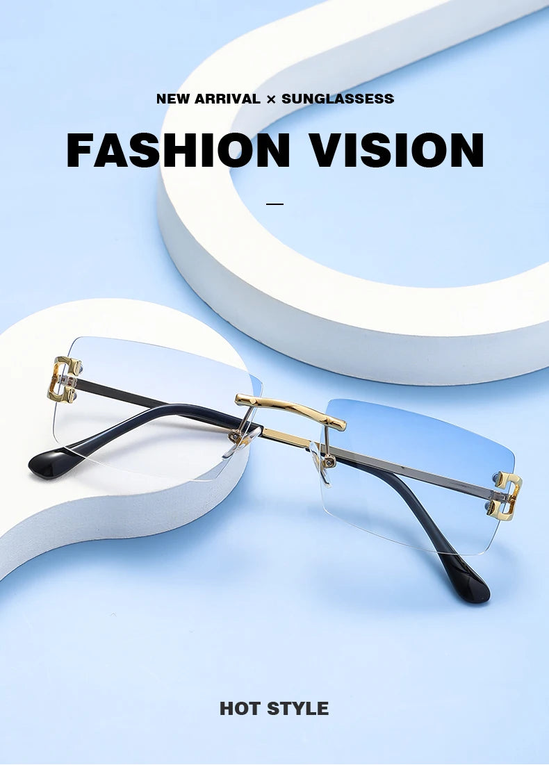 Square rimless sunglasses women Europe and the United States fashion modern glasses with street shot fashionable sunglasses