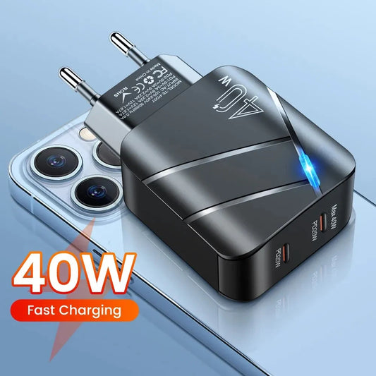 40W Charger Dual PD Fast Charging Type C Mobile Phone Adapter For Xiaomi 13 iPhone 15 14 Pro Samsung Huawei USB C Quick Charger